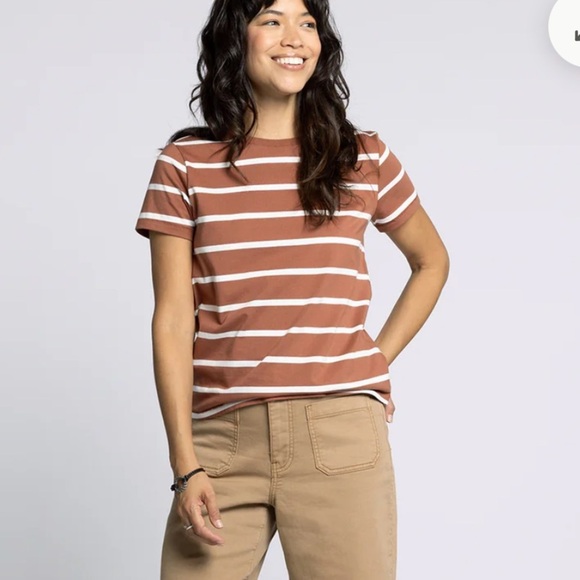 NWOT thread and supply Asher tee brown white stripes - Picture 2 of 6